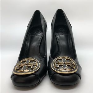 Tory Burch Black Leather Block High heels Size 7 M
